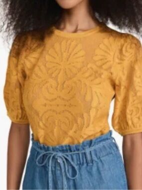Ulla Johnson Golden Yellow Textured Puff Sleeve Top